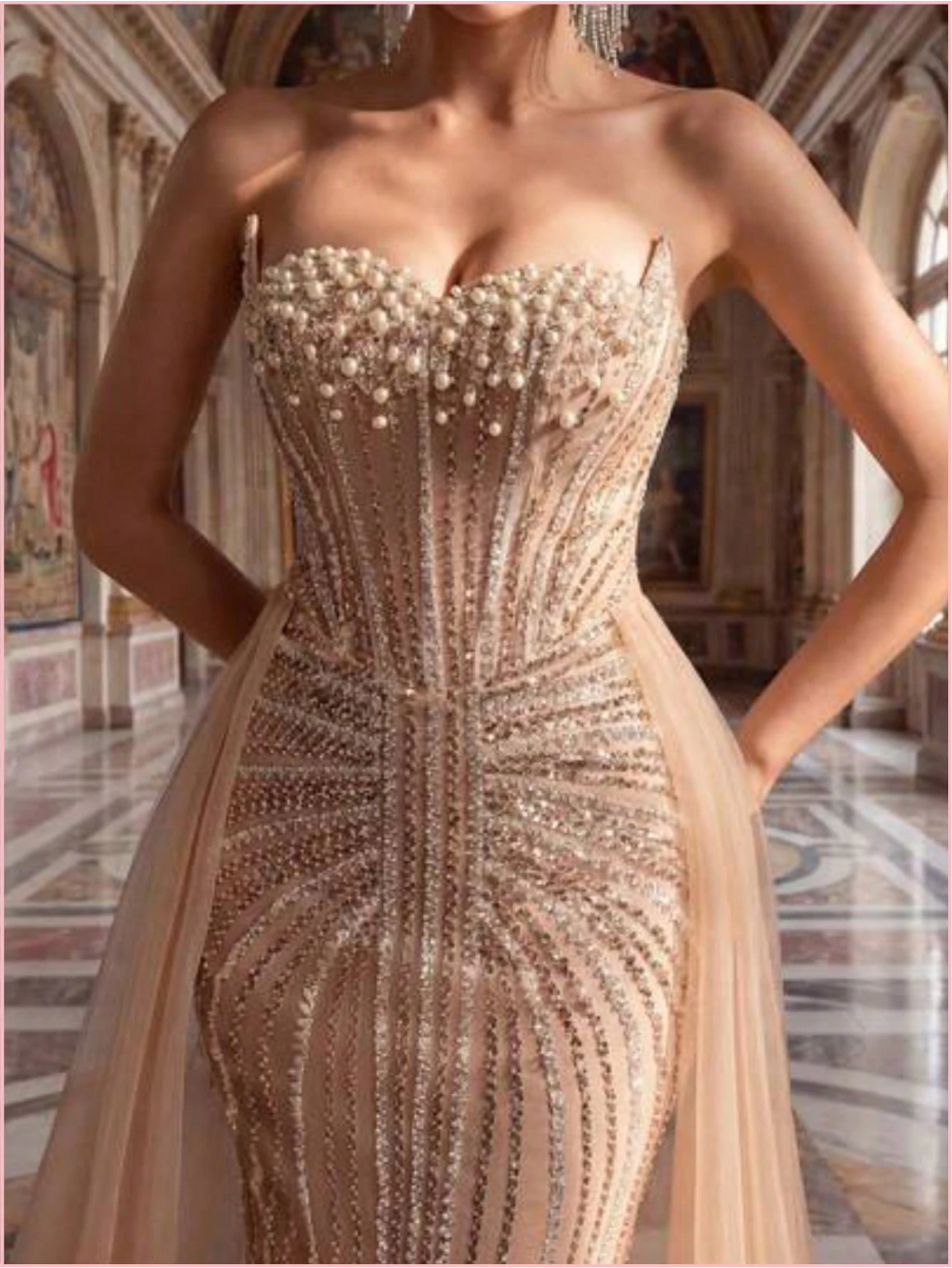 Vestido formal de noche para fiesta/boda/vacaciones de mujer de color camello con lentejuelas pesadas y espalda descubierta, adecuado para todas las