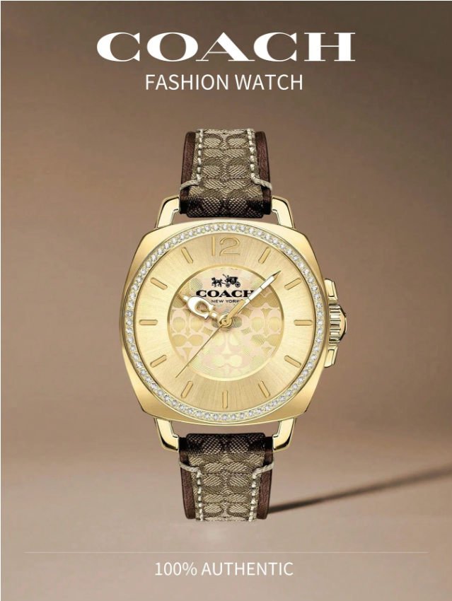 Coach Reloj de pulsera de cuarzo casual de mujer elegante con correa de cuero de PVC vintage, resistente al agua y con cristal